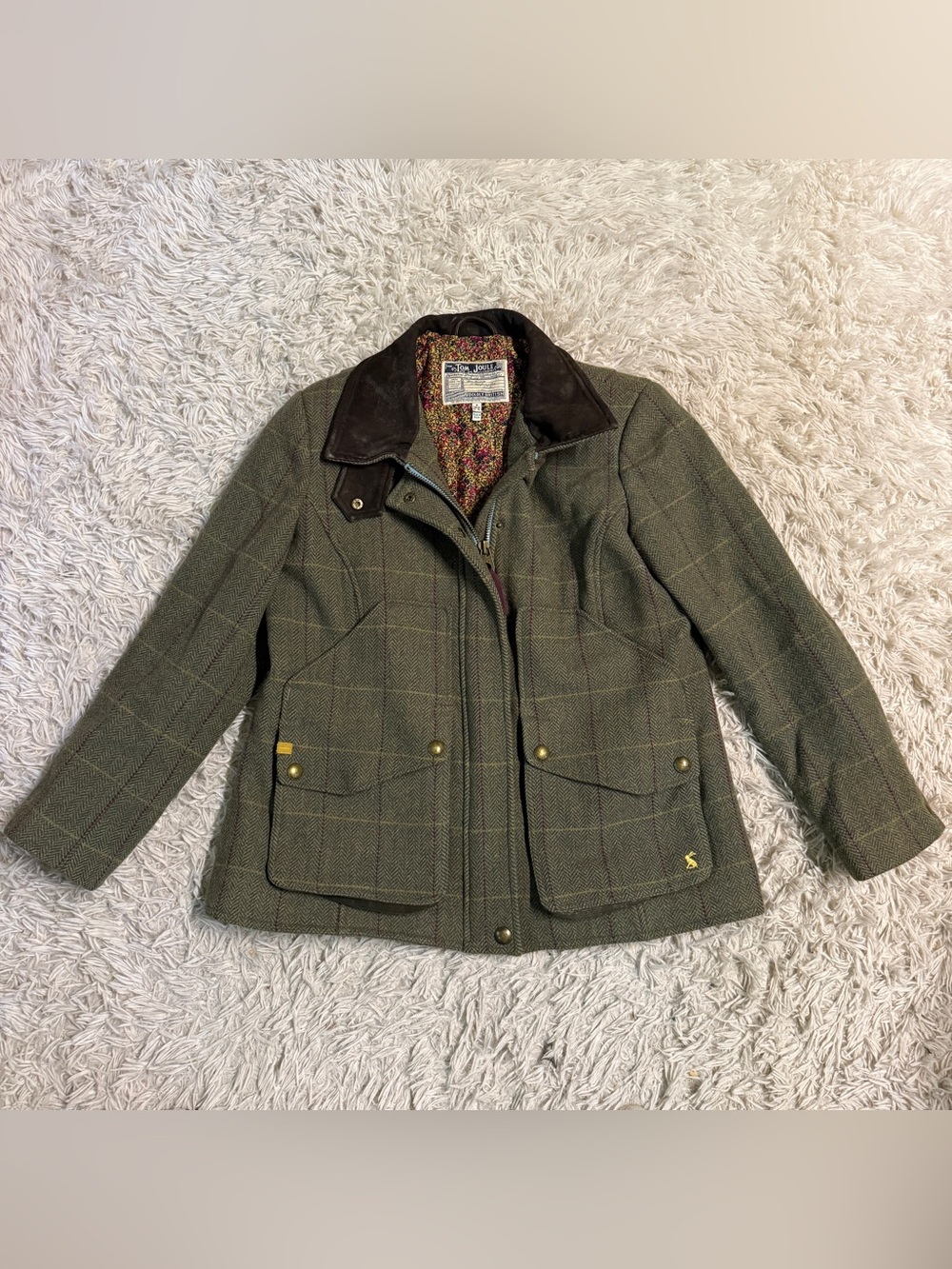 Women’s UK18/US14 Green Joules Wool Tweed Horse Riding Hunting Field Coat Jacket